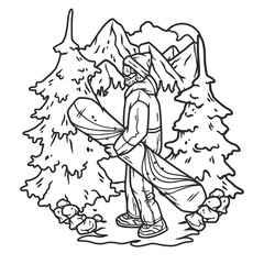 A snowboarder descends a snowy mountain. A winter extreme sport. Printable print about snowboarding