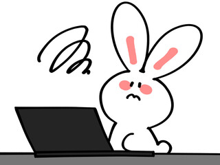 ノートパソコンでネットをするゆるうさぎイラスト素材