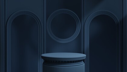 3d luxury podium with roman column for product background podium classic style  for show cosmetic podructs display case  on background.
