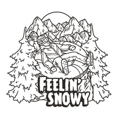 Tubing in the snow. Winter sports. Snowboarding, tubing and alpine skiing print