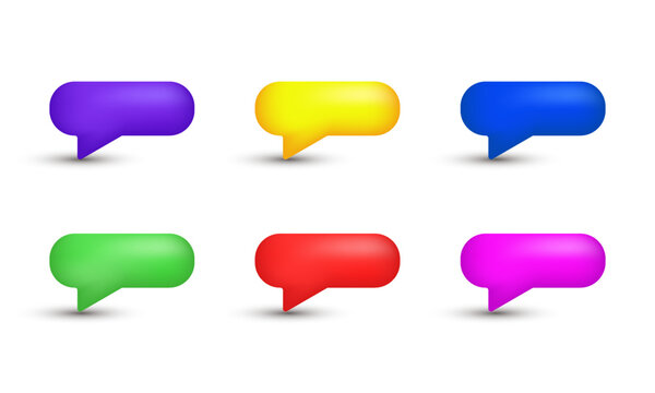 illustration realistic icon 3d set six speech bubble colorful isolated on background