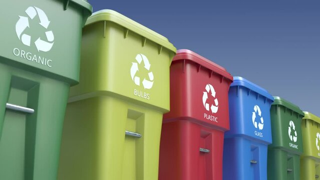 Garbage recycling bins. Colored plastic boxes for sorting waste.