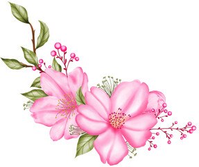 Fototapeta premium Watercolor sakura cherry blossom flower bouquet wreath decoration