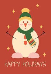 Card snowman happy holidays merry christas 