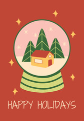 Marry Christmas Card happy holidays with with a snow globe 