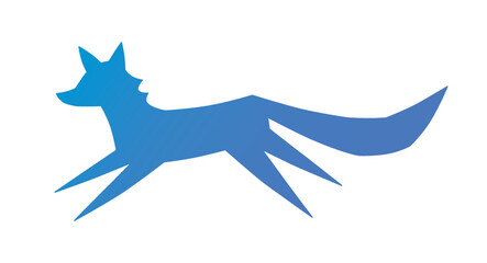 Blue fairy fox running isolated flat vector silhouette print illustration.