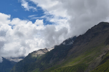 Obraz premium High altitude glacier himalayas mountains in lahaul and spiti, Himachal pradesh, India during rainy season of august month