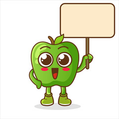 green apple announcement board mascot vector cartoon illustration
