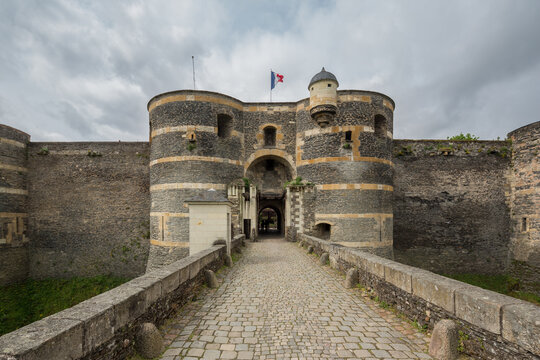 Angers France 12th May 2013 : Gateway of the Château d'Angers, a castle in the city of Angers in the Loire Valley, in the département of Maine-et-Loire, France