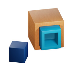 Box and Cube for Montessori Baby Toys in Isolated 3D Rendering with Transparent Background