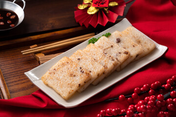Delicious Chinese radish cake for lunar new year celebration cuisine.