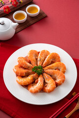 Delicious shrimp soaked in Chinese wine for lunar new year's dishes.