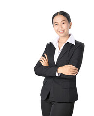 Asian business woman crossed arms isolated on white background.