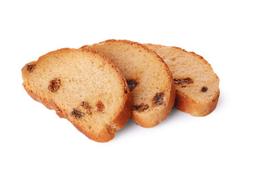 Sweet hard chuck crackers with raisins on white background