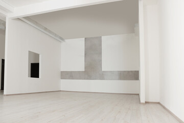 Empty office room with white walls and ventilation system. Interior design