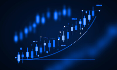 Stock Market,  Profit and cost Rate. 
Financial Candle Stick Graph For Online Trading and Investment. Trendy  candlestick Blue chart. Selective Focus Dark Background 