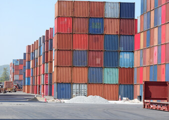 Fototapeta premium Container Stacks and Views of the Container Yard Industry