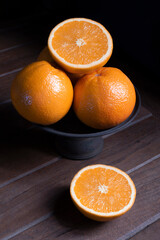 Healthy food orange fruit on wood table.