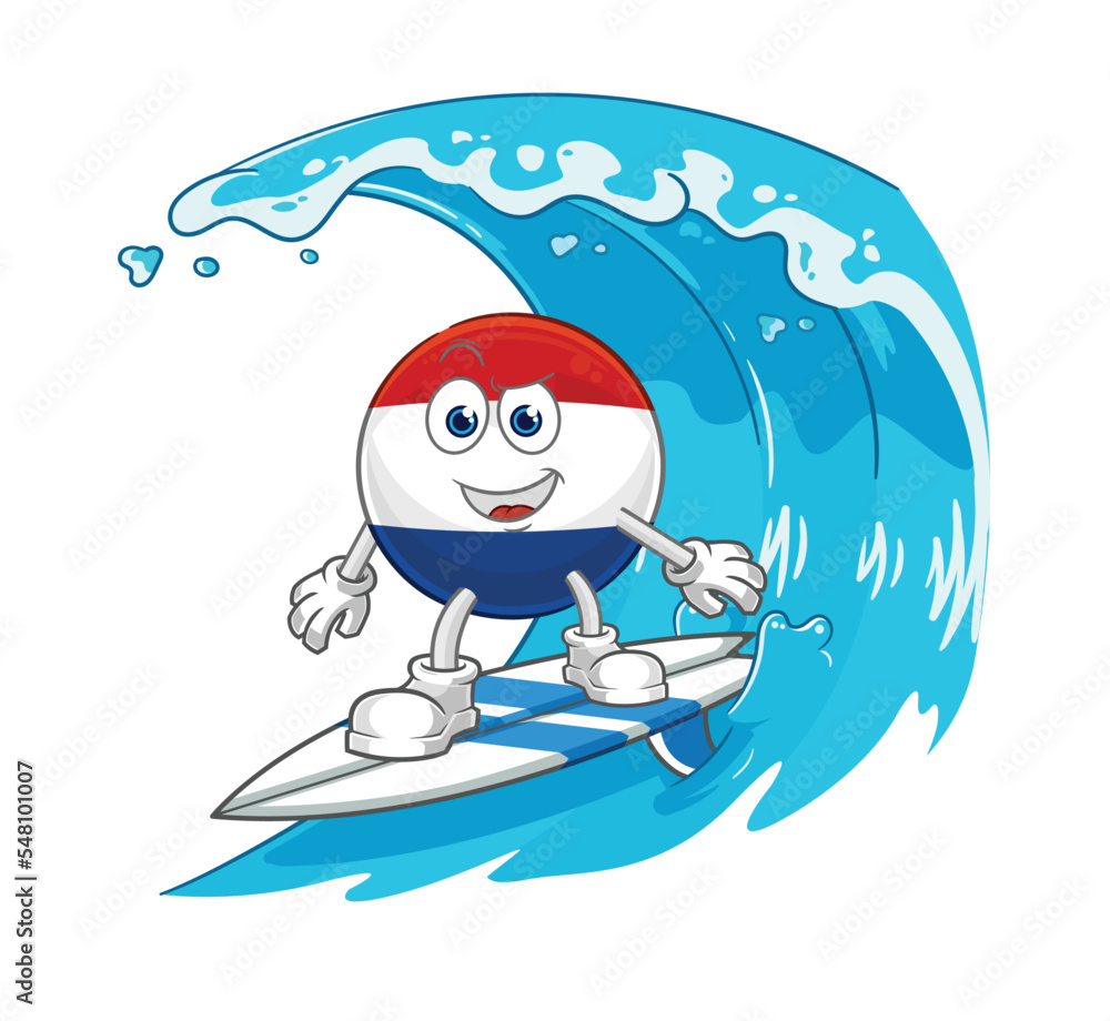 Wall mural netherlands surfing character. cartoon mascot vector