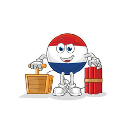 Netherlands holding dynamite detonator. cartoon mascot vector