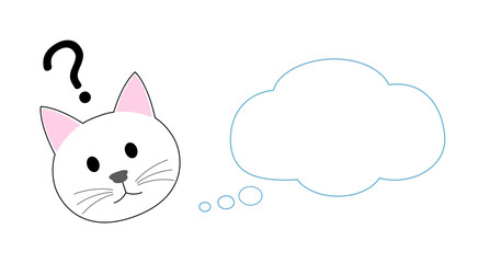 A white kitten head with speech bubble