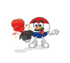 Netherlands prank glove in the box. cartoon mascot