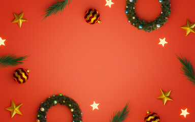 Abstract Christmas festival. Background Christmas wallpaper top view. 3d Render rendering