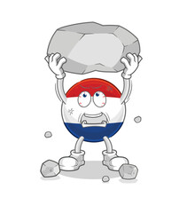 Netherlands lifting rock cartoon character vector