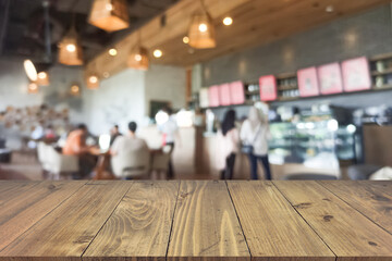 Boards wood with unfocused background Coffee Shop