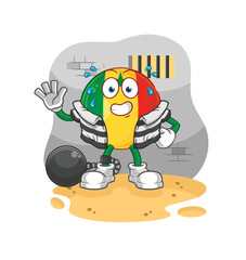 senegal criminal in jail. cartoon character