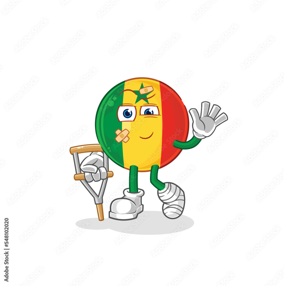 Wall mural senegal sick with limping stick. cartoon mascot vector