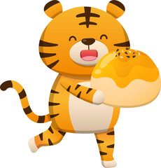 Cute tiger and Asian mid-autumn festival food: moon cake