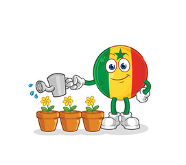 senegal watering the flowers mascot. cartoon vector