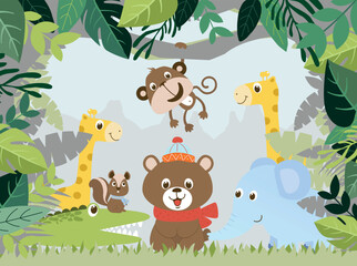 cute animals playing zoo safari vector