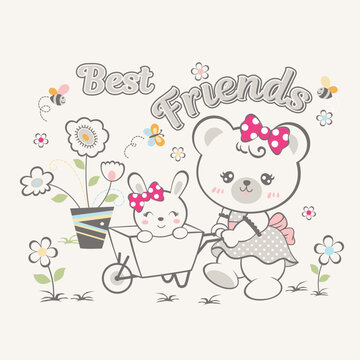 cute bear with beautiful flower vector background