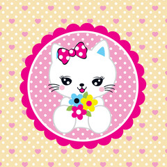 cute cat on beautiful flower vector background
