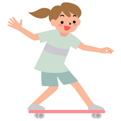 スケートボードに乗る笑顔の女の子