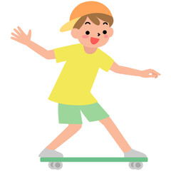 スケートボードに乗る笑顔の男の子