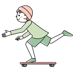 スケートボードに乗る笑顔の男の子