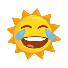 Sun Laugh Sign Emoji Icon Illustration. Funny Vector Symbol Emoticon Design Clip Art Sign Comic Style.