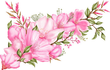 Fototapeta premium Watercolor sakura cherry blossom flower bouquet wreath decoration
