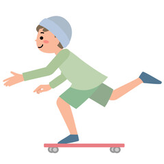 スケートボードに乗る笑顔の男の子