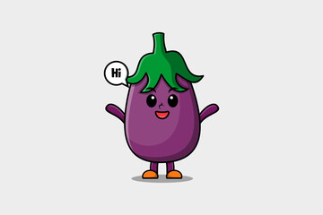 Cute cartoon Eggplant character with happy expression in modern style design illustration