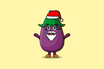 Cute Cartoon mascot character Eggplant santa claus character christmas illustration