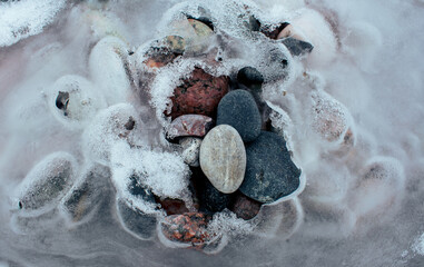 Various rocks trapped in ice