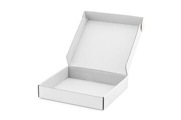 White paper kraft cardboard box made from recyled paper isolated on white background