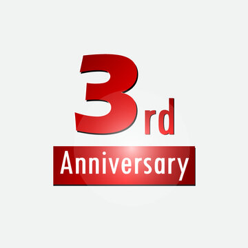 Red 3rd year anniversary celebration simple logo white background