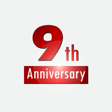 Red 9th year anniversary celebration simple logo white background