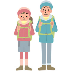 キャンプに出かける服装の若い女性と男性