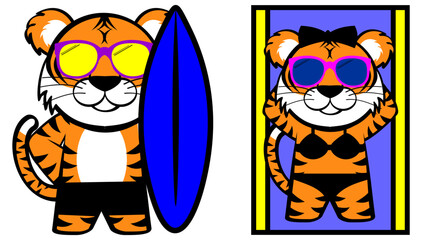 cute chibi tiger cartoon expressions set illustration in vector format